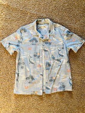 Boys 365 cotton Light Blue Tropical Print Short Sleeve Shirt